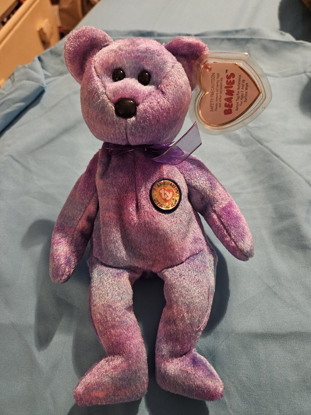 Ty Purple Tie-Dye Beanie Baby Bear with Holographic Tag